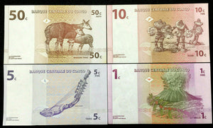 Congo 50,10,5,1 Centime Banknote Set World Paper Money UNC Currency Bill Note