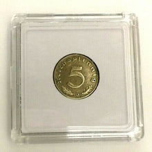 Load image into Gallery viewer, Rare WW2 German 1938 5 Reichspfennig Brass Coin in Display Case