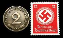 Load image into Gallery viewer, Rare Nazi Third Reich 2 Reichspfennig Copper Coin with Swastika &amp; Stamp - WW2 Artifacts