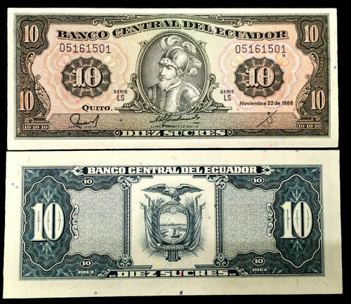 Ecuador 10 Sucres 1988 Banknote World Paper Money UNC Currency - Collectors Couch