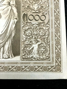 Authentic Historical 1910 Germany 1000 Mark Bank Note with RED SEAL - WWI Bill