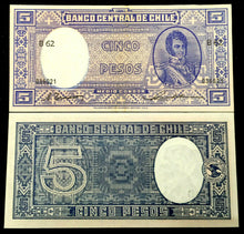 Load image into Gallery viewer, Chile 5 Pesos Year 1958 - 1959 Banknote World Paper Money UNC Currency Bill Note
