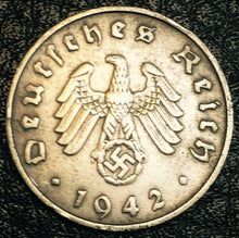 Load image into Gallery viewer, German WW2 Rare 10 Rp Coin with Stamp in a Secure Metal Disp Frame - Collectors Couch