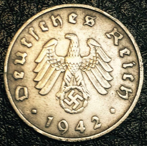 German WW2 Rare 10 Rp Coin with Stamp in a Secure Metal Disp Frame
