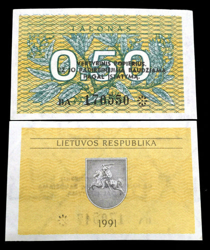 Lithuania 0.50 Talonas 1991 Banknote World Paper Money UNC Currency Bill Note - Collectors Couch