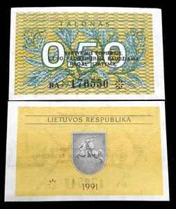Lithuania 0.50 Talonas 1991 Banknote World Paper Money UNC Currency Bill Note