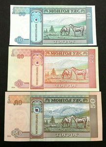Mongolia Brand New Authentic Mongolia Bills - 10, 20, 50 Tugrik Bills - Collectors Couch