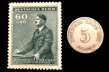 Load image into Gallery viewer, Authentic German WW2 Stamp &amp; Antique 5 Pf German Coin - Historical Artifacts - Collectors Couch
