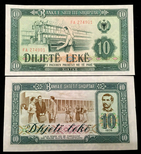 Albania 10 Leke 1976 Banknote World Paper Money UNC Currency Bill Note