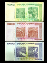 Load image into Gallery viewer, Zimbabwe 1, 5, and 10 Billion Dollar Bills Banknotes Paper Money World Currency