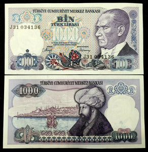 Turkey 1000 Lira Year 1970 Banknote World Paper Money UNC Currency Bill Note