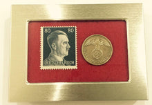 Load image into Gallery viewer, German  Rare 10 Rp Brass Coin with  Stamp in a Secure Metal Disp Frame