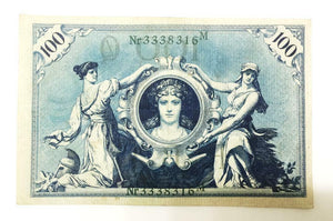 German Rare 2 Rp Coin with Stamp & 100 Mark Bill in Disp frame