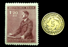 Load image into Gallery viewer, Authentic German WW2 Stamp &amp; Antique 5 Pf Brass Coin - Historical Artifact