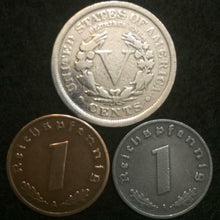 Load image into Gallery viewer, US V Nickel &amp; Rare WW2 German Reichspfennig Coins - Historical Artifacts