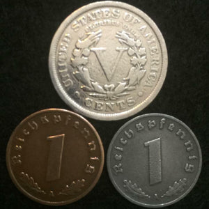 US V Nickel & Rare WW2 German Reichspfennig Coins - Historical Artifacts