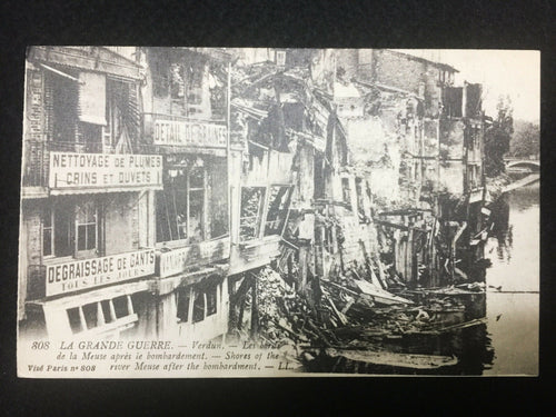 Antique WW1 Very Rare Postcard Paris River Meuse After Bombing - Historical Pic - Collectors Couch