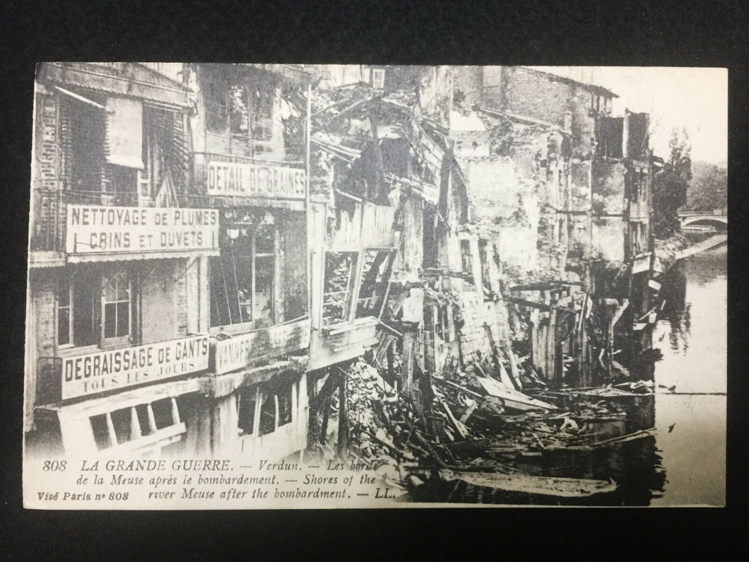 Antique WW1 Very Rare Postcard Paris River Meuse After Bombing - Historical Pic - Collectors Couch