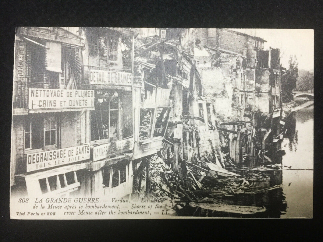 Antique WW1 Very Rare Postcard Paris River Meuse After Bombing - Historical Pic