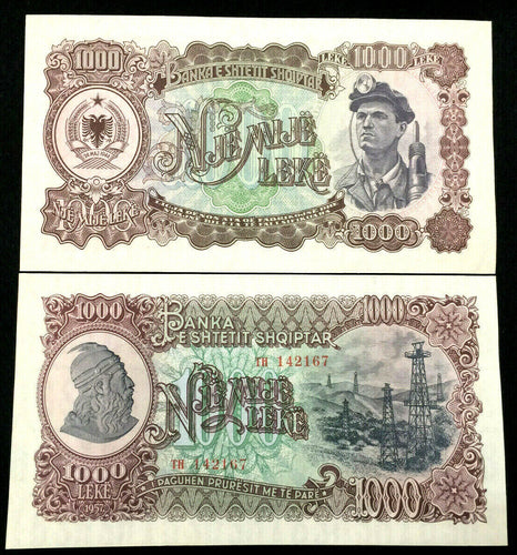 Albania 1000 Leke 1957 banknote World Paper Money UNC Currency Bill Note - Collectors Couch