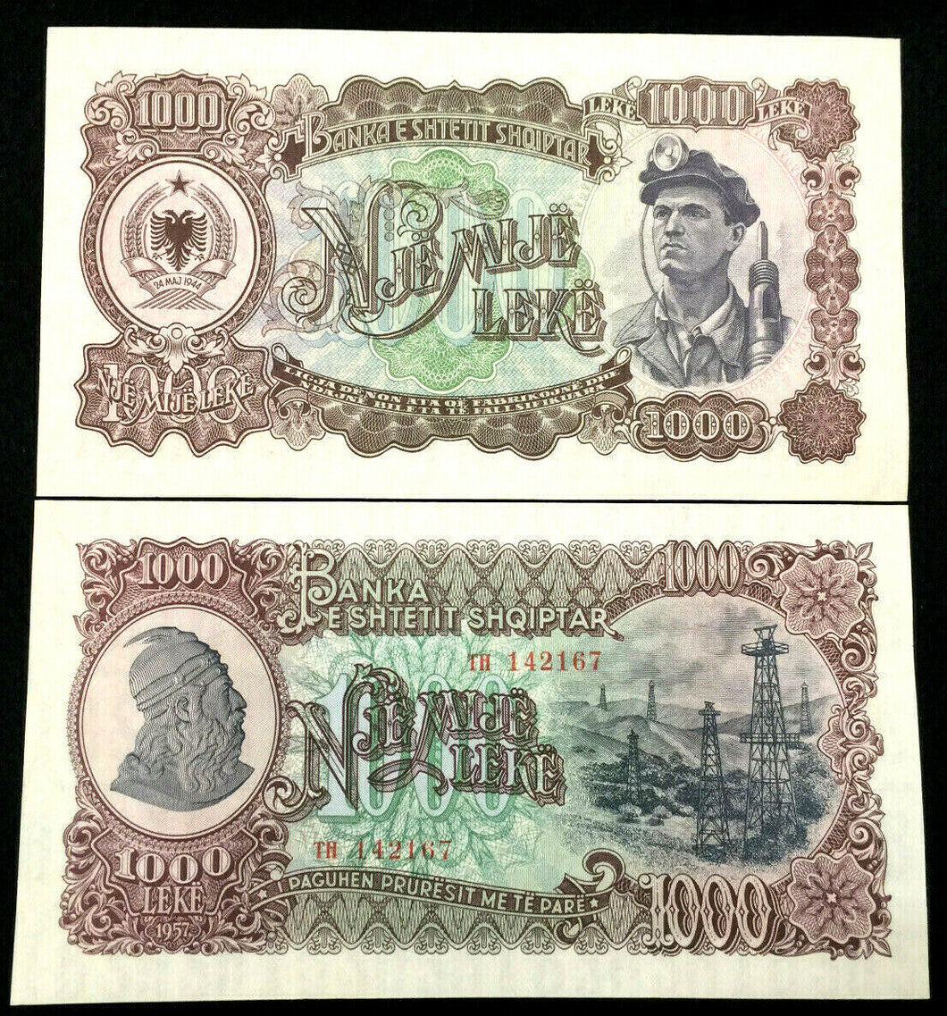 Albania 1000 Leke 1957 banknote World Paper Money UNC Currency Bill Note - Collectors Couch