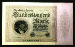 Authentic German - 100000 Reichsbanknotes Berlin 1 Feb 1923 - Historical Bill