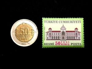Turkey Collection - New Authentic Bill, Unused Stamp, and Used Coin -Educ. Item