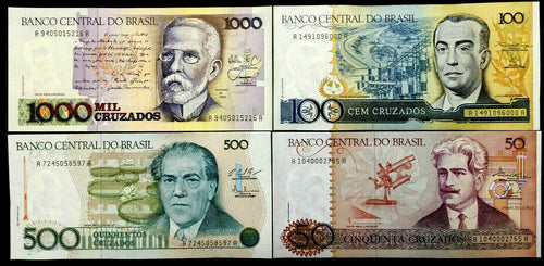 Brazil 1000,500,100, 50 Cruzeiros Banknote World Paper Money UNC Currency Bill - Collectors Couch