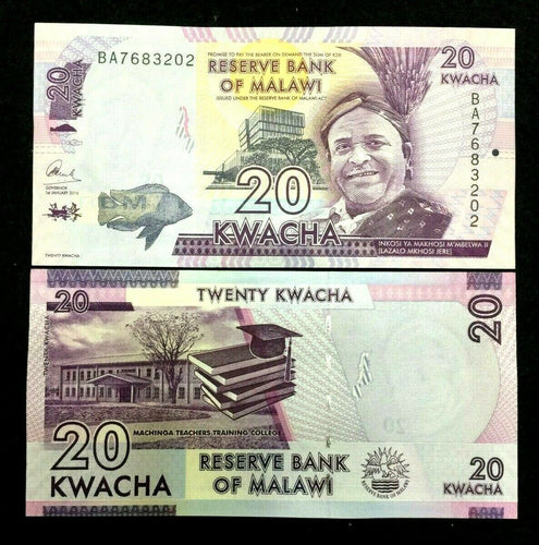 MALAWI 20 KWACHA Year 2016 Banknote World Paper Money UNC Currency Bill Note - Collectors Couch