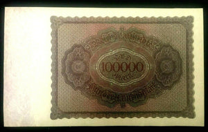 Authentic German - 100000 Reichsbanknotes Berlin 1 Feb 1923 - Historical Bill
