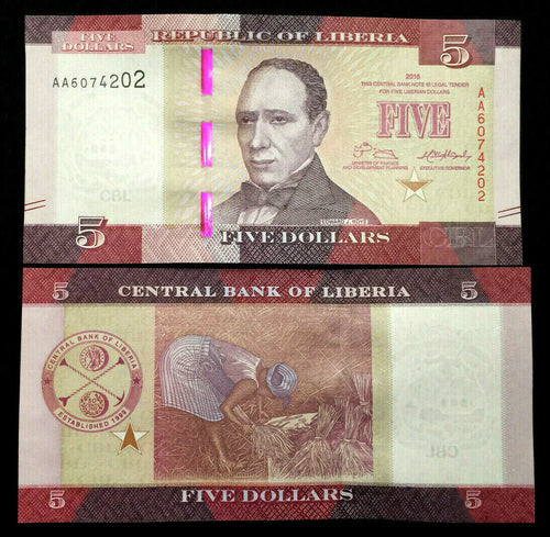 Liberia 5 Dollars 2016 Banknote World Paper Money UNC Currency Bill Note - Collectors Couch