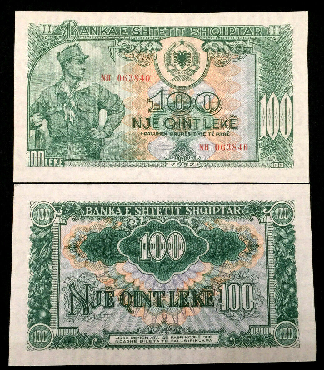 Albania 100 Leke 1957 banknote World Paper Money UNC Currency Bill Note - Collectors Couch