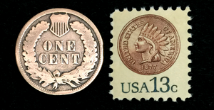 Indian Head Penny **100 Years Old** & Unused 1877 Stamp Great piece of History!