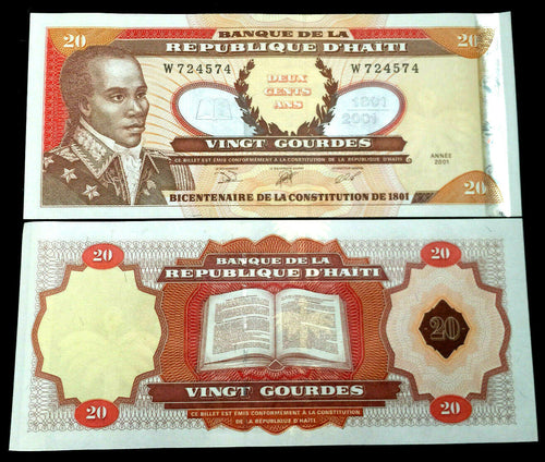 Haiti 20 Gourdes 2001 Banknote World Paper Money UNC Currency Bill Note - Collectors Couch