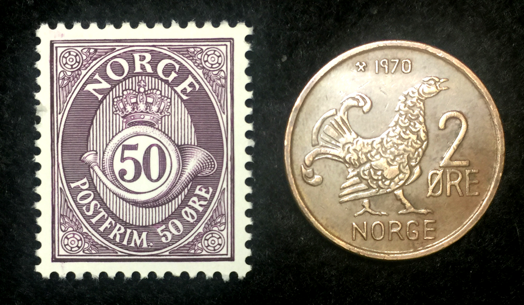 Norway Collection  - Unused Stamp & Circulated 2 Ore Coin - Educational Gift.