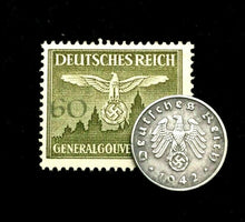 Load image into Gallery viewer, Rare Old WWII German War 1 Reichspfennig Coin &amp; Stamp World War 2 Artifacts