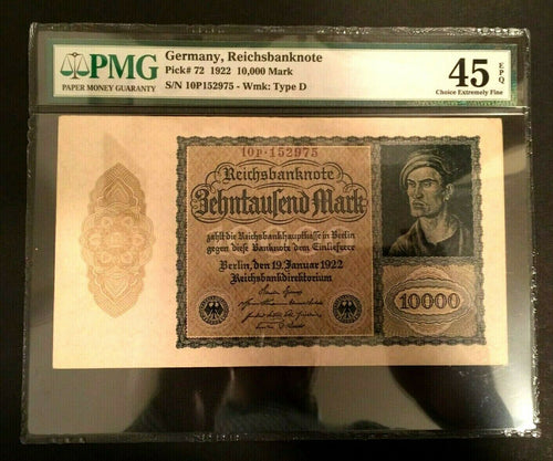 Antique Rare Historical 10000 German Mark 1922 -UNC PMG Certified EPQ - L2 - Collectors Couch