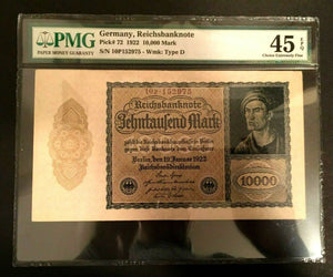 Antique Rare Historical 10000 German Mark 1922 -UNC PMG Certified EPQ - L2 - Collectors Couch