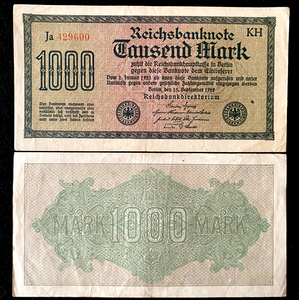 Germany 1000 Mark 1922 BERLIN Post WWI Hyperinflation Era 100 Yrs Old