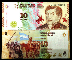 Argentina 10 Pesos Banknote World Paper Money UNC Currency Bill Note - Collectors Couch