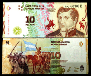 Argentina 10 Pesos Banknote World Paper Money UNC Currency Bill Note