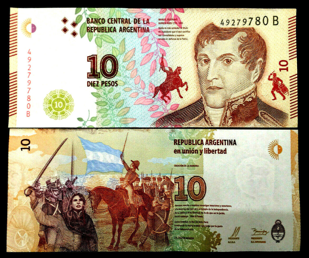 Argentina 10 Pesos Banknote World Paper Money UNC Currency Bill Note - Collectors Couch