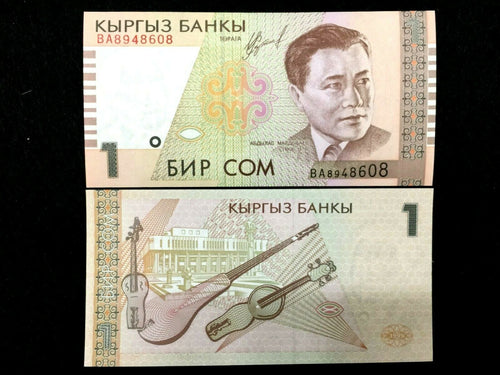 Kyrgyzstan 1 Som Banknote World Paper Money UNC Currency Bill Note - Collectors Couch