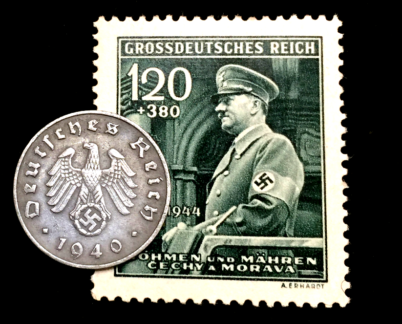 Rare Old WWII German War 1 Reichspfennig Coin & Stamp World War 2 Artifacts