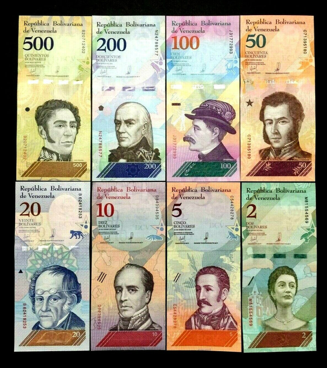 Venezuela Bolivares Set of 8 Banknotes World Paper Money UNC Currency Bill Note