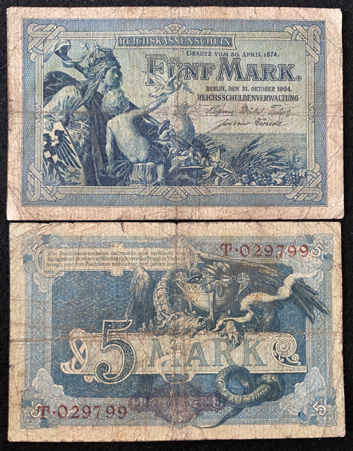 Germany 5 Mark 1904 Banknote - 114 Years Old