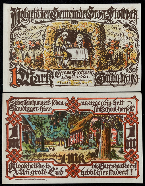 Germany Gross Flottbek 1 Mark 1921 Notgeld - 99 Years Old - Collectors Couch