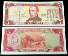 Load image into Gallery viewer, Liberia 5 Dollars 2003 Banknote World Paper Money UNC Currency Bill Note - Collectors Couch