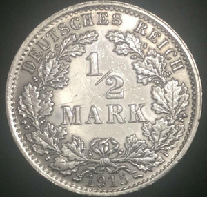 German Half Mark SILVER Coin  World War 1 RARE Authentic Coin Great Investment - Collectors Couch