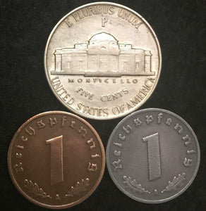 Rare WW2 German Reichspfennig Coins & US SILVER War Nickel Historical Artifacts